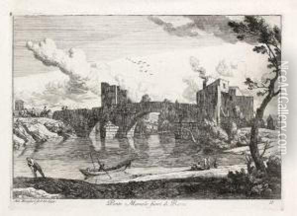 Ponte Mamolo Fuori Di Roma. 1754. Oil Painting - Adriaen Manglard