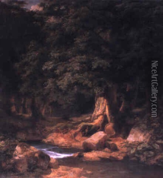 A Forest Stream Oil Painting - Peter Heinrich Happel