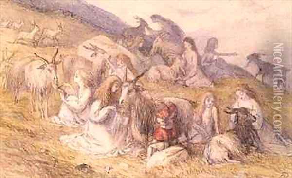 Girls combing beards of goats 2 Oil Painting - Richard Doyle