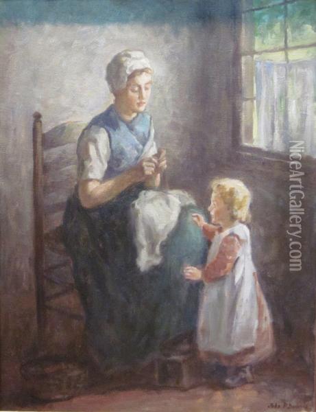 The Sewing Lesson Oil Painting - John Patrick Downie