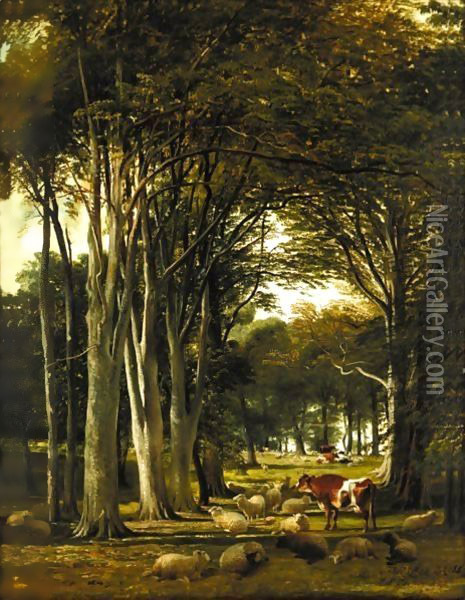 Cattle And Sheep Grazing 3 Oil Painting - Thomas Sidney Cooper