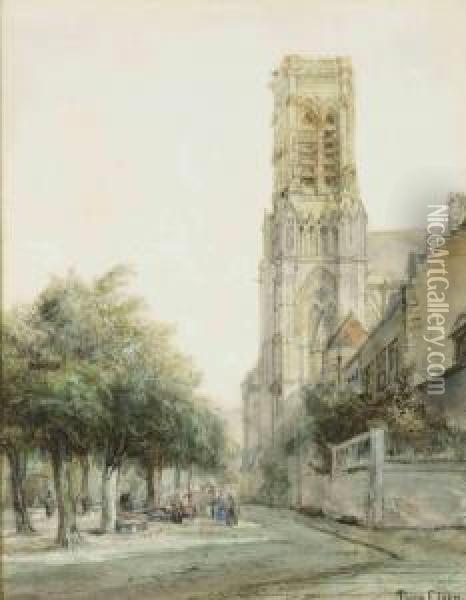 Figures On The Church Square Oil Painting - Pierre Tetar Van Elven