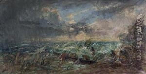 Fischerboote Bei Sturmischer
 See. Oil Painting - Hans Heider