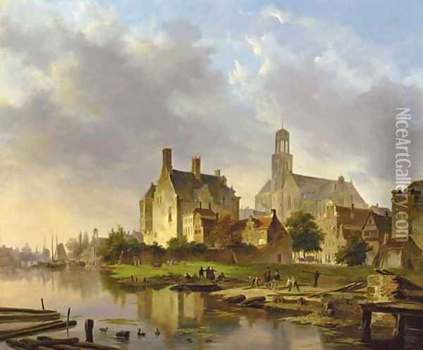 A riverside town Oil Painting - Bartholomeus Johannes Van Hove