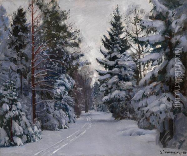Tracks In The Snow Oil Painting - Stanislaw Zukowski