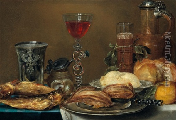 A Breakfast Still Life With Fish Oil Painting - Alexander Adriaenssen the Elder