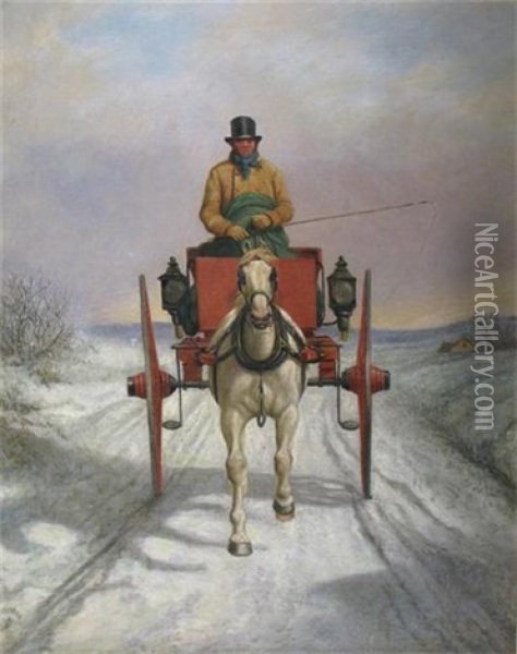 A Gentleman In A Gig On The Open Road In Winter Oil Painting - Benjamin Herring Jr.