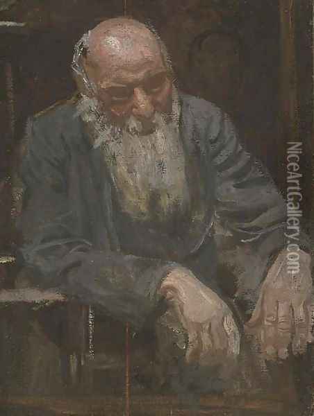 A Study of an Old Man Oil Painting - Thomas Cowperthwait Eakins
