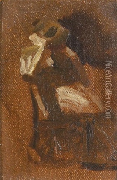 Seated Figure Sketch Oil Painting - Thomas Eakins