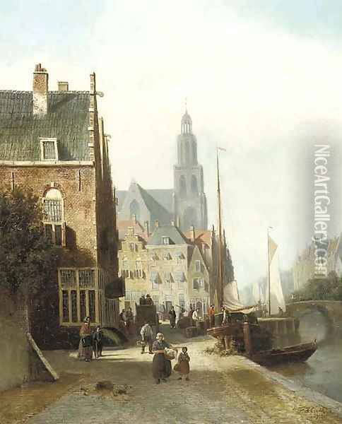 Daily activities along a Dutch canal Oil Painting - Johannes Frederik Hulk