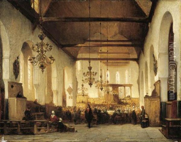 A Service In The Geertekerk In Utrecht Oil Painting - Johannes Bosboom