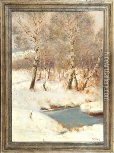 Winterlandschaft Mit Birken Am Bach Oil Painting - Robert Franz Curry