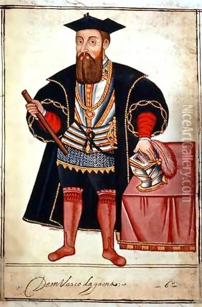 Sloane 197 f.18 Vasco da Gama (c.1469-1525) Oil Painting - Pedro Barretto de Resende