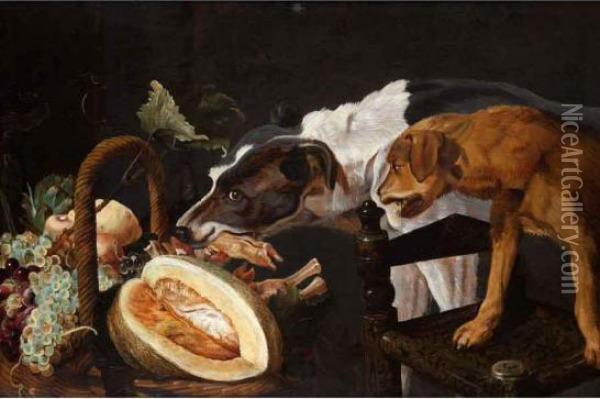 Natura Morta Con Cani E Cesto Di Frutta Oil Painting - Frans Snyders