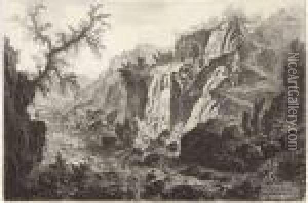 The Small Waterfall And Rapids At Tivoli, From Vedute Di Roma Oil Painting - Giovanni Battista Piranesi