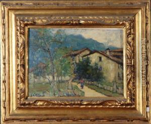 Paesaggio Con Casee Viottolo Oil Painting - Giovanni Cavalli