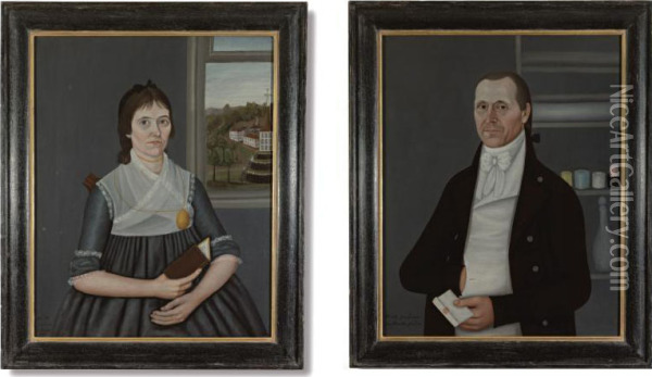 Pair Of Portraits Of Major Daniel Coffin (1763-1838) And Elizabeth Stone Coffin (1767-1811) Of Newbury, Massachusetts Oil Painting - John Mitchell Of Aberdeen