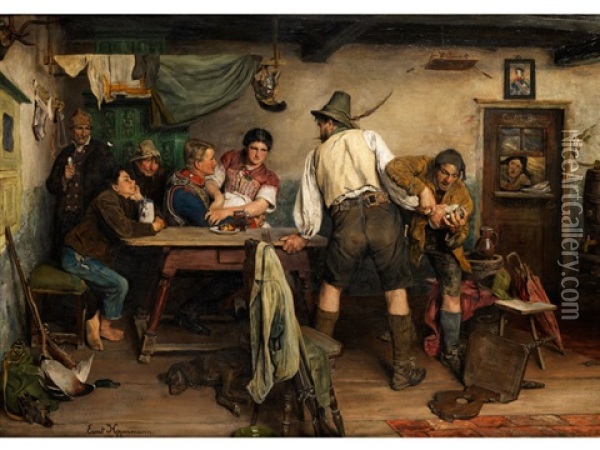 Der Eifersuchtige Jager In Der Wirtsstube Oil Painting - Ernst Friedrich Hausmann