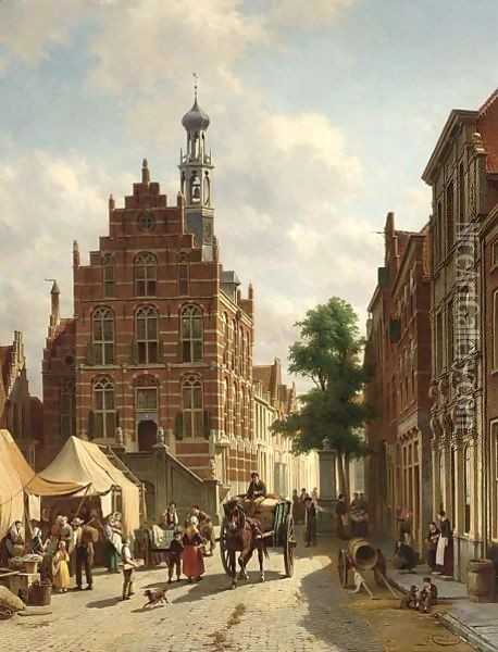 A Busy Street In Culemborg Oil Painting - Jacques Carabain