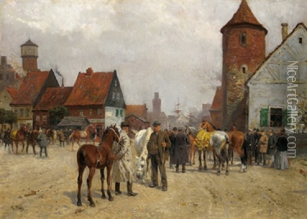 Pferdemarkt Oil Painting - Georg Karl Koch