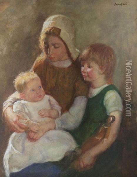 Drei Geschwister Oil Painting - Heinrich Martin Krabb