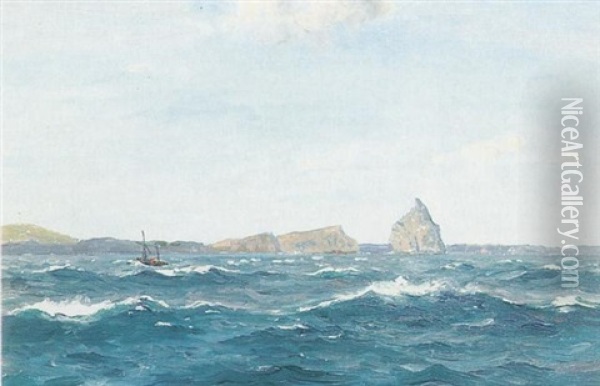 Sejlskib Ud For Reykjanaes, Island Oil Painting - Christian Benjamin Olsen
