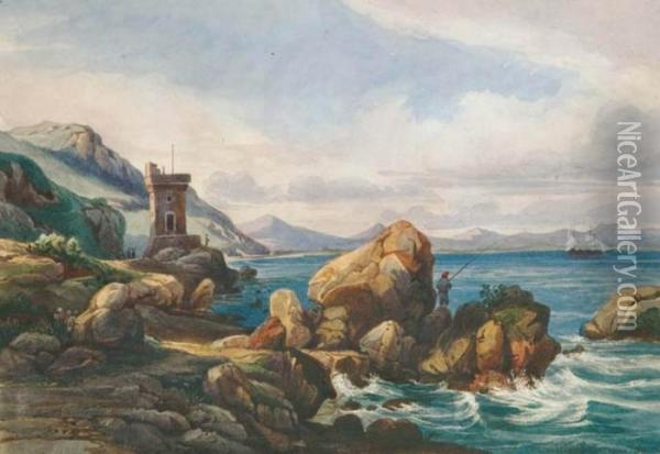 La Costa A Terracina Oil Painting - Carl Friedrich H. Werner