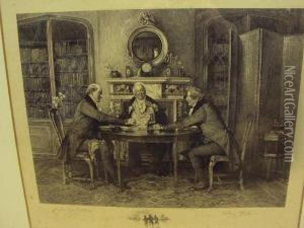 Scenes Of Gentlemen Seated Around Adining Table Oil Painting - Walter-Dendy Sadler