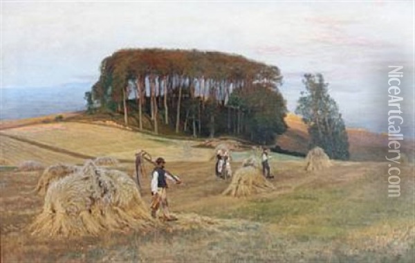 Harvest Scenery With Trees In The Background Oil Painting - Thorvald Simeon Niss