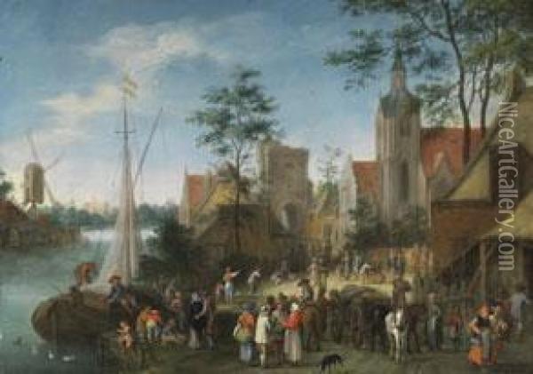 Volksansammlung Vor Dem Kirchplatz Oil Painting - Pieter Gysels