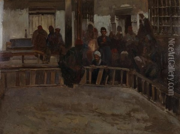 Les Paris Avant Le Combat De Coqs Au Caire Oil Painting - Ferencz Franz Eisenhut