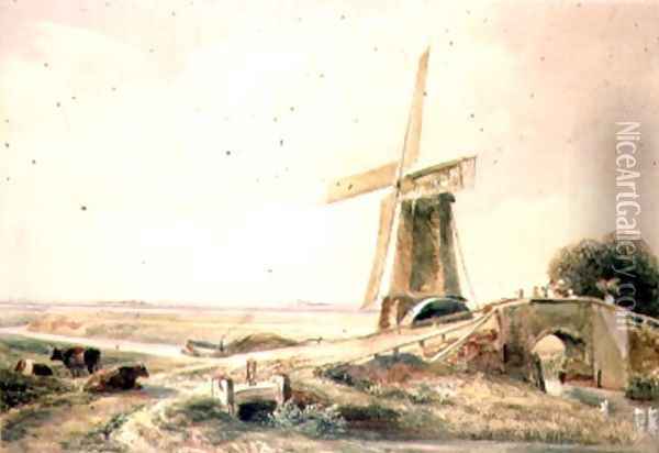 Landscape with Figures, on a Bridge over a Stream Oil Painting - Peter de Wint