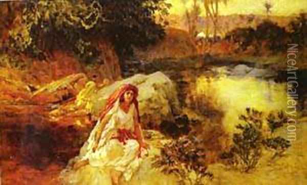 AT THE OASIS Oil Painting - F. A. Bridgeman