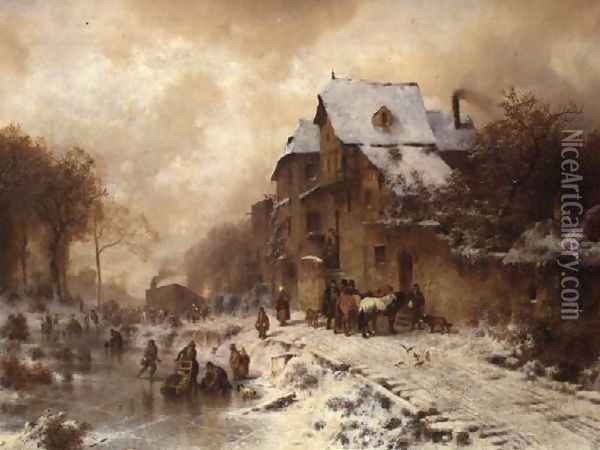 Winter Scene Oil Painting - August Albert Zimmermann