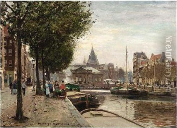 A View Of The Nieuwmarkt Oil Painting - Heinrich Hermanns