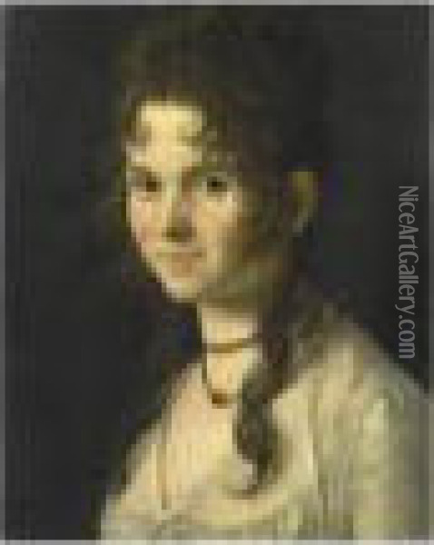 Portrait De Femme En Buste Portant Un Collier Oil Painting - Anne-Louis Girodet de Roucy-Triosson