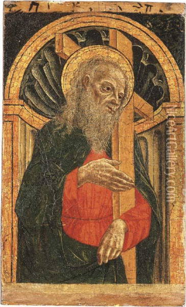 Saint Andrew, In An Architectural Niche Oil Painting - Master Of The Pala Sforzesca