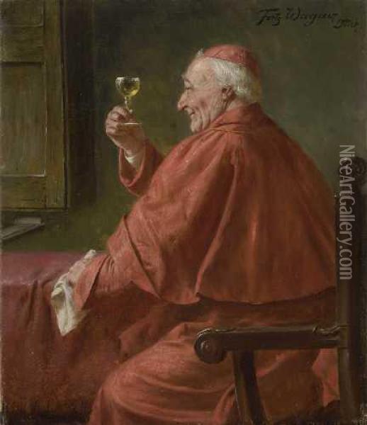 Kardinal Mit Weinglas. Oil Painting - Fritz Wagner