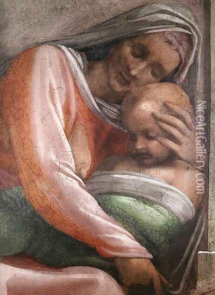 Salmon - Boaz - Obed (detail-1) 1511-12 Oil Painting - Michelangelo Buonarroti