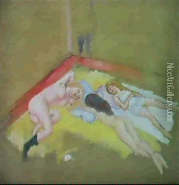 Les Trois Femmes Allongees Ou Trois Petites Fatiquees Oil Painting - Jules Pascin