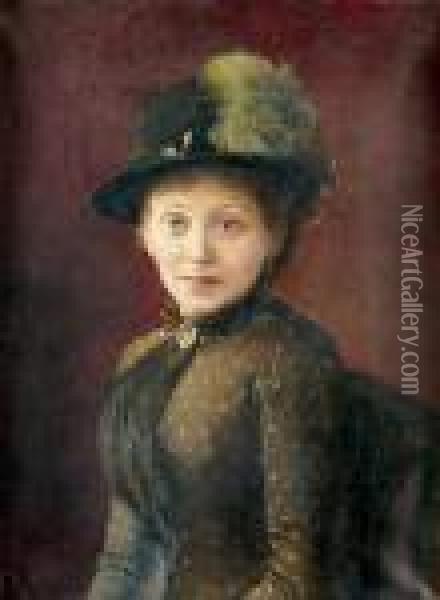 Portrat Einer Eleganten Dame. Oil Painting - Edouard John E. Ravel