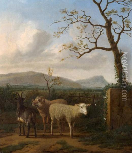 Pastoralt Landskap Med Far Och Get Oil Painting - Adrian Van De Velde