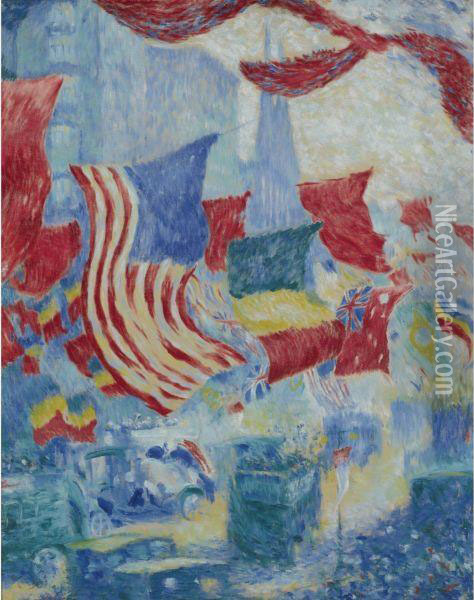 Flag Day Oil Painting - Theodore Butler