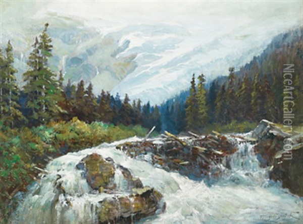 Illecillewaet River And Glacier Oil Painting - Frederic Marlett Bell-Smith