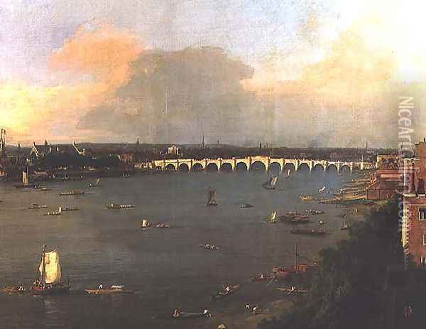 View of the Thames and Westminster Bridge, detail of the bridge, c.1746-47 (detail-2) Oil Painting - (Giovanni Antonio Canal) Canaletto