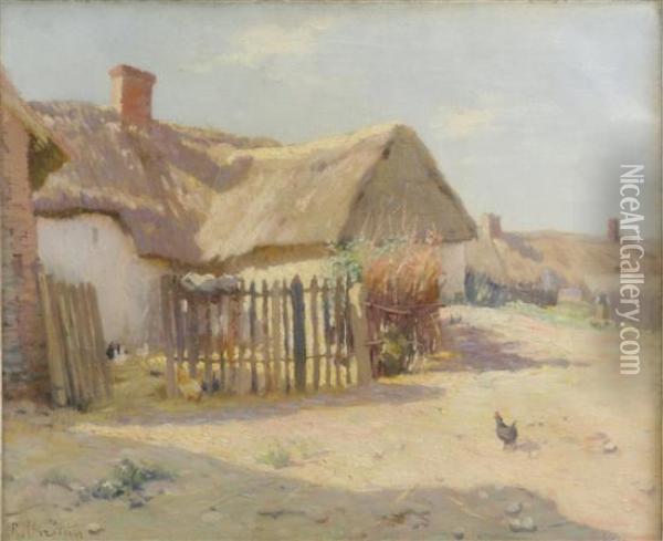 Chickens Beside A Cottage Oil Painting - Rene Louis Chretien