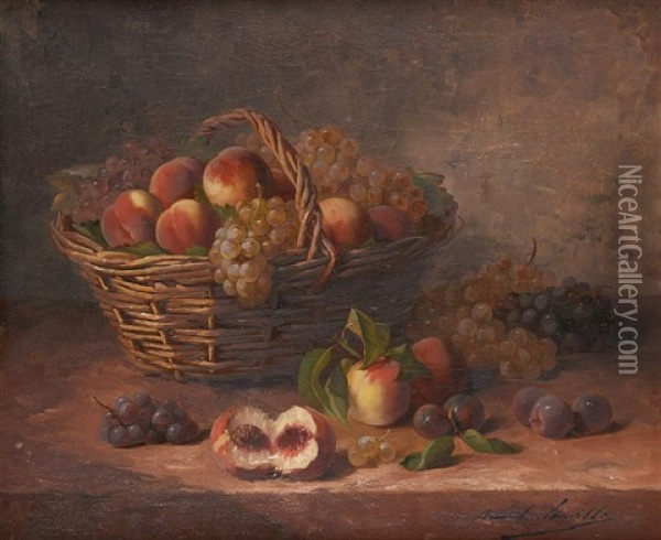 Panier Aux Peches Et Raisins Oil Painting - Alfred Arthur Brunel de Neuville
