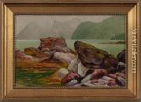 Rocks, East Shore Of Drier Bay- Knights, Highland, Ak Oil Painting - James Everett Stuart
