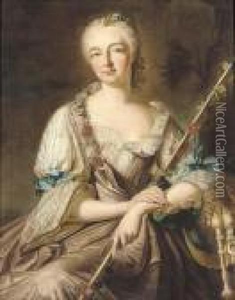 Portrait Of A Lady, Three-quarter-length, As A Sheperdess Oil Painting - Antoine Pesne