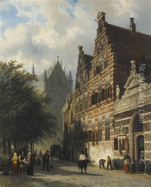 The Kerkgracht In Leiden Oil Painting - Cornelis Springer